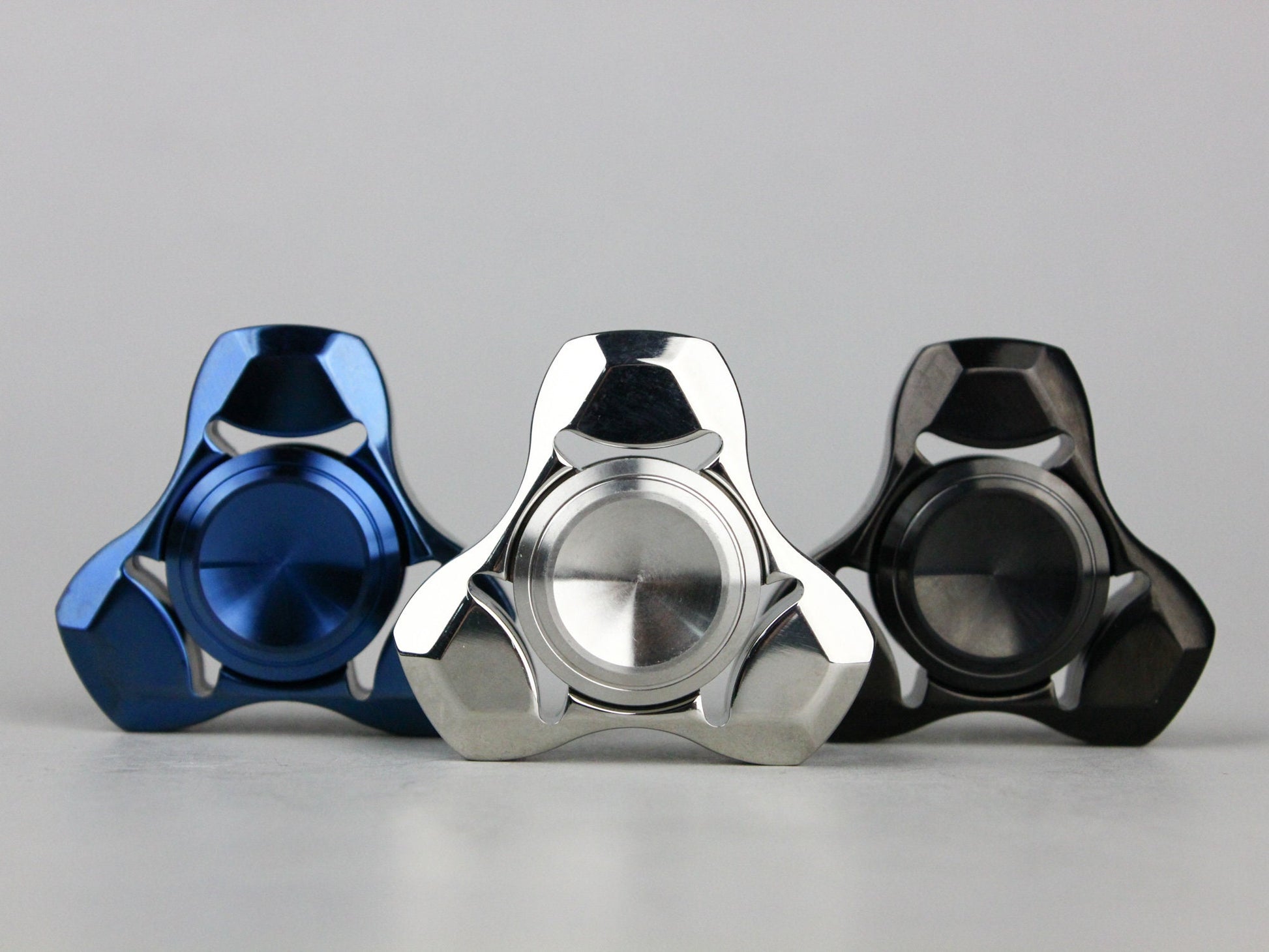 Tri Fox fidget spinner - triangle shape stainless steel silver black or blue hand spinner