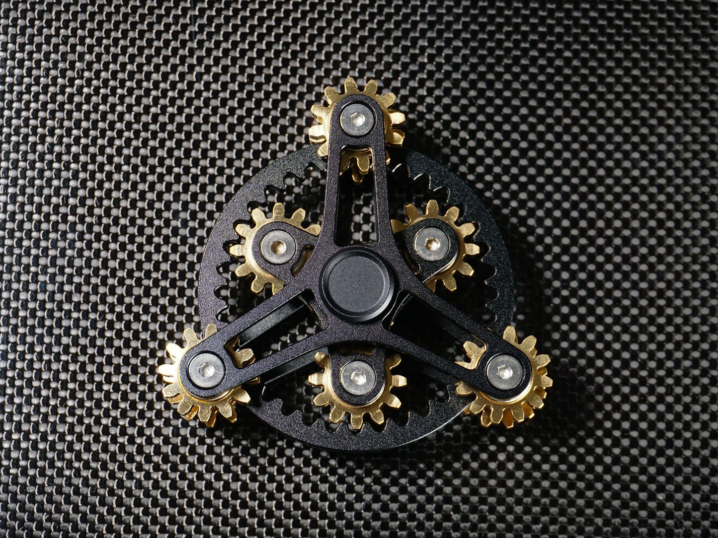 Clockwork - 9 gear fidget spinner, large kinetic cog spinner, black or silver and brass
