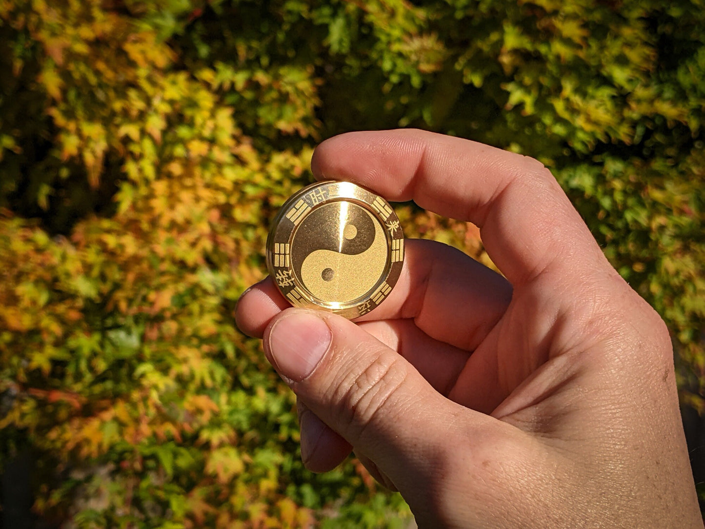 Yin Yang Fidget coin, Golden Brass Metal fidget clicker, edc worry stone