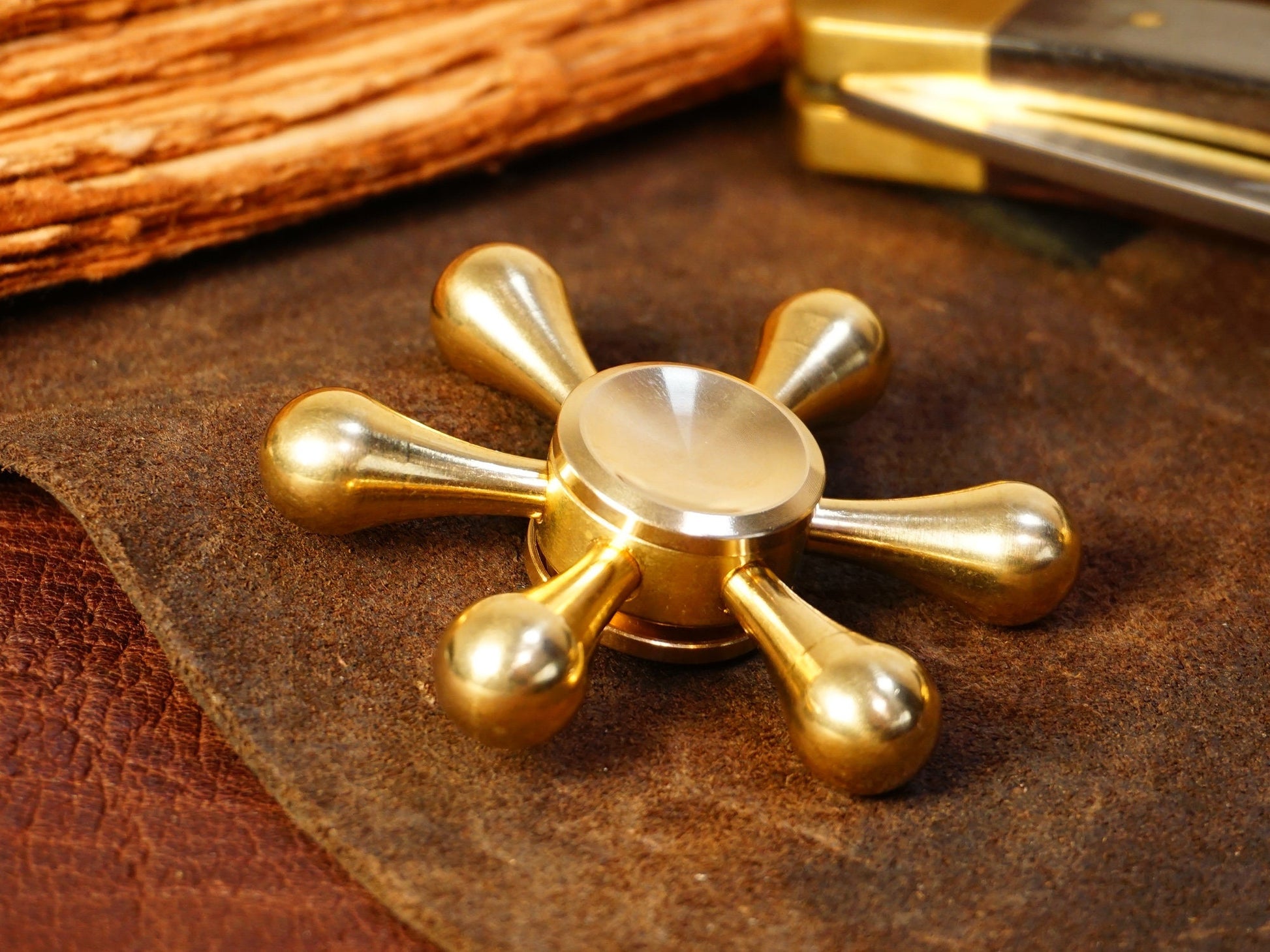 The Droplet Brass Fidget Spinner - 6 Removable Weights, Large Hand Spinner
