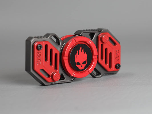Flaming Skull 2 - bi-shaped fidget spinner in gunmetal and red