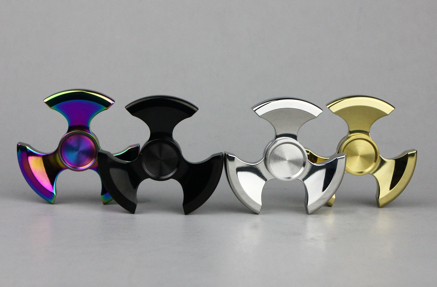 Ninja Fidget Spinner - tri shape metal spinner, in black, silver, gold and rainbow