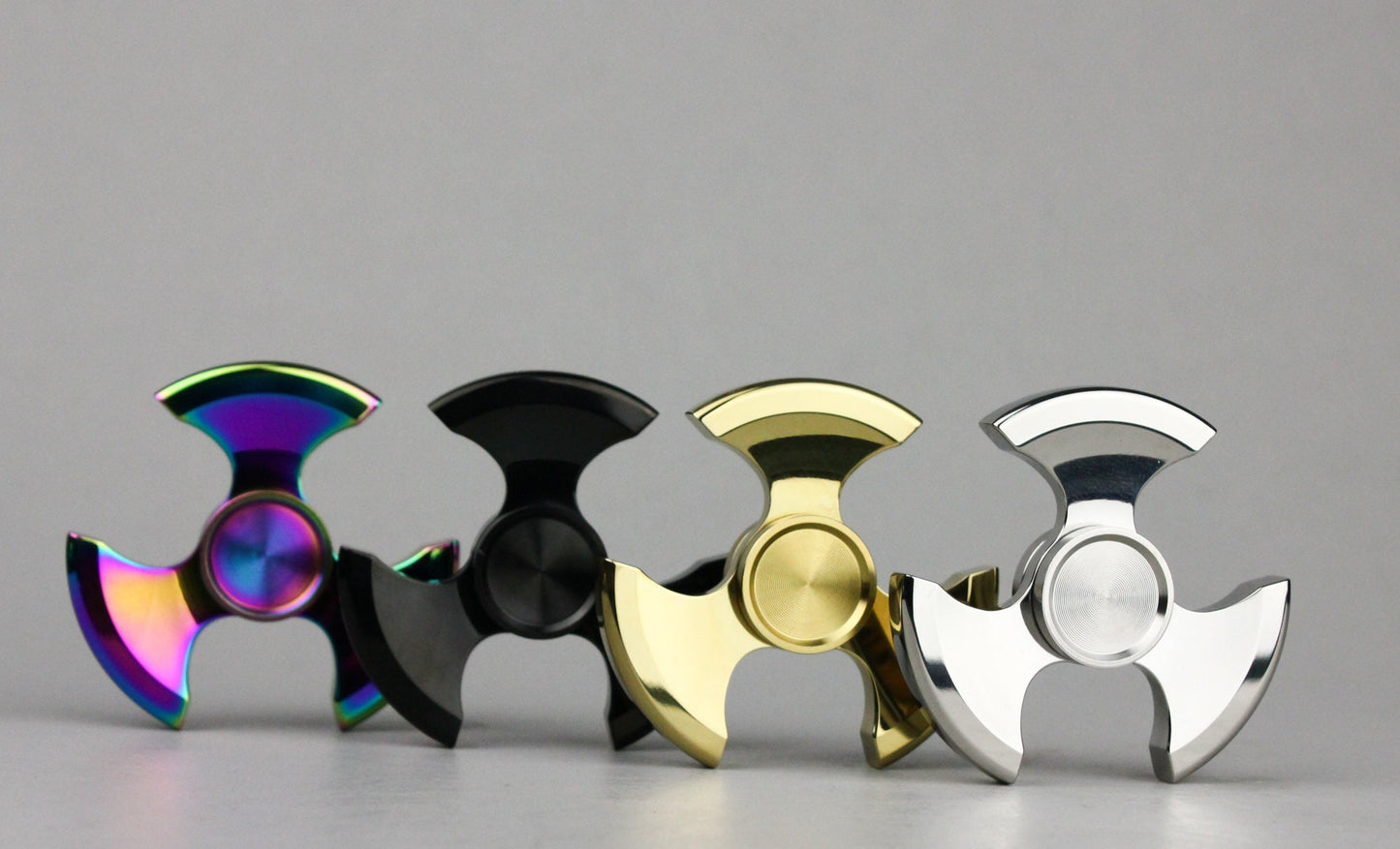 Ninja Fidget Spinner - tri shape metal spinner, in black, silver, gold and rainbow