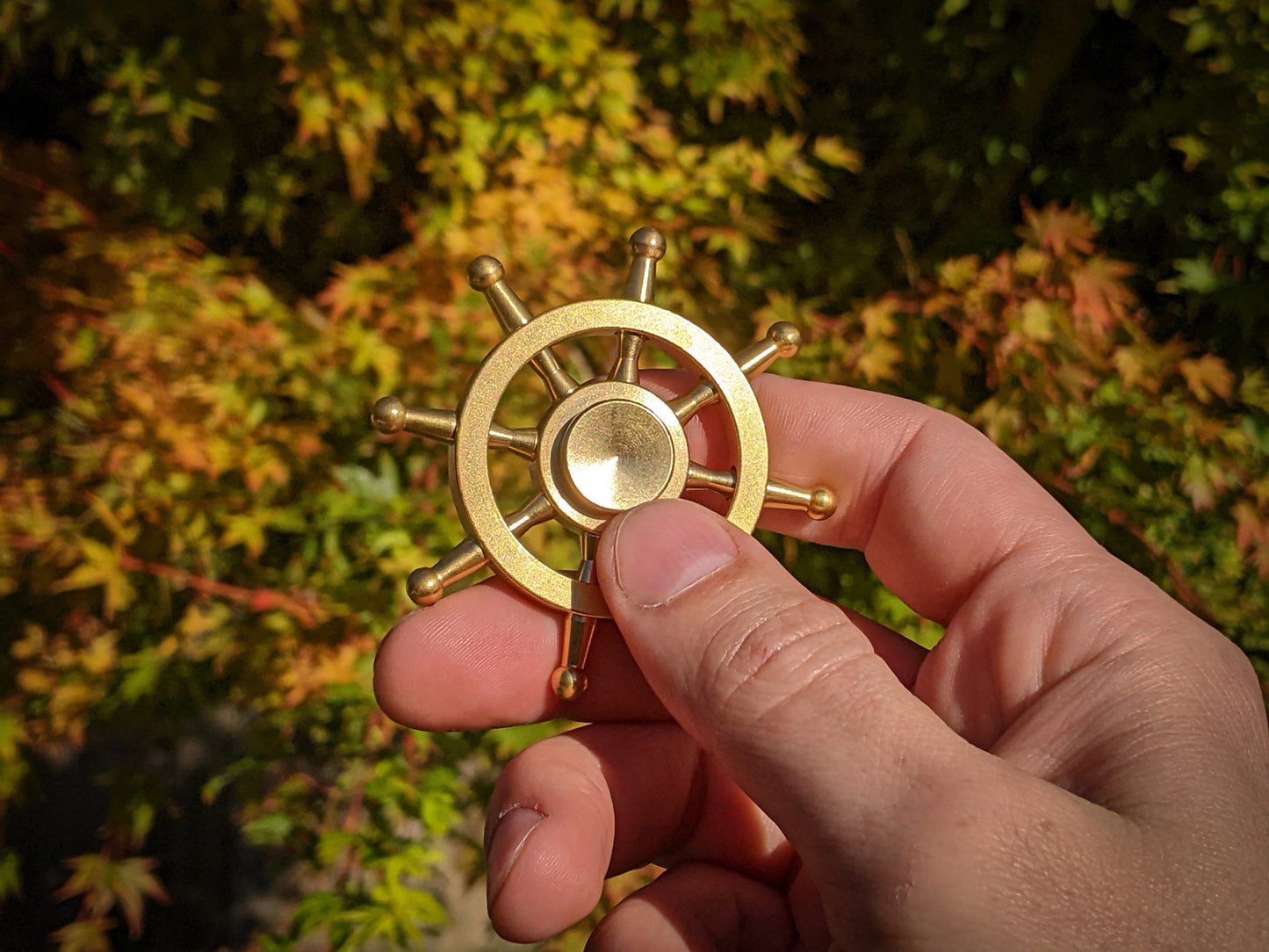 The Ships Helm, Brass fidget spinner - 6 removable weights, medium hand spinner
