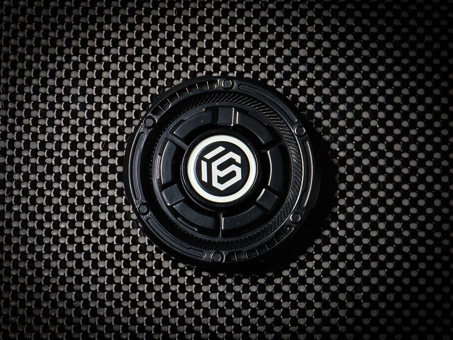 Mecha UFO fidget spinner - round haptic clicker, black glow in the dark spinner