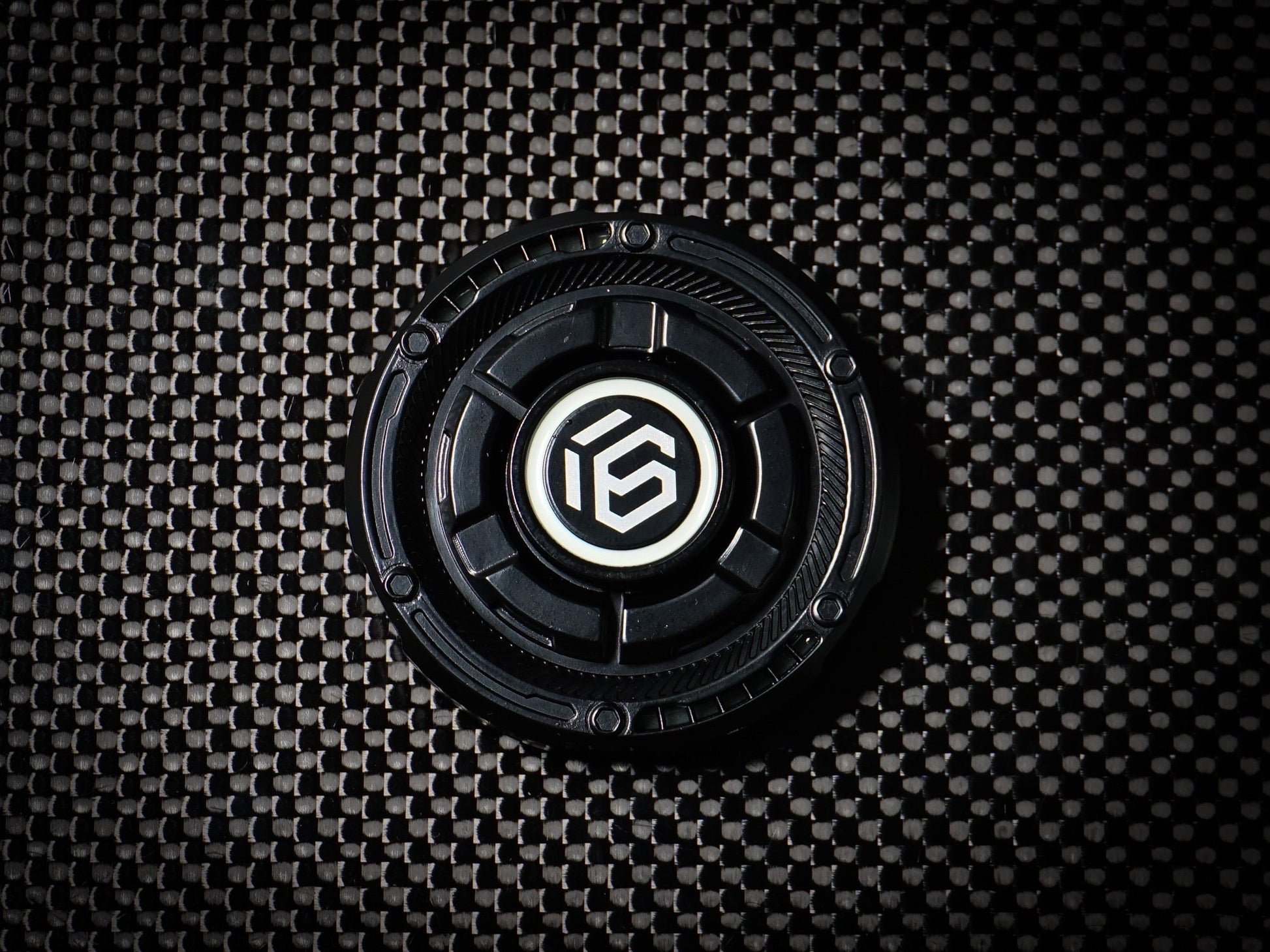 Mecha UFO fidget spinner - round haptic clicker, black glow in the dark spinner