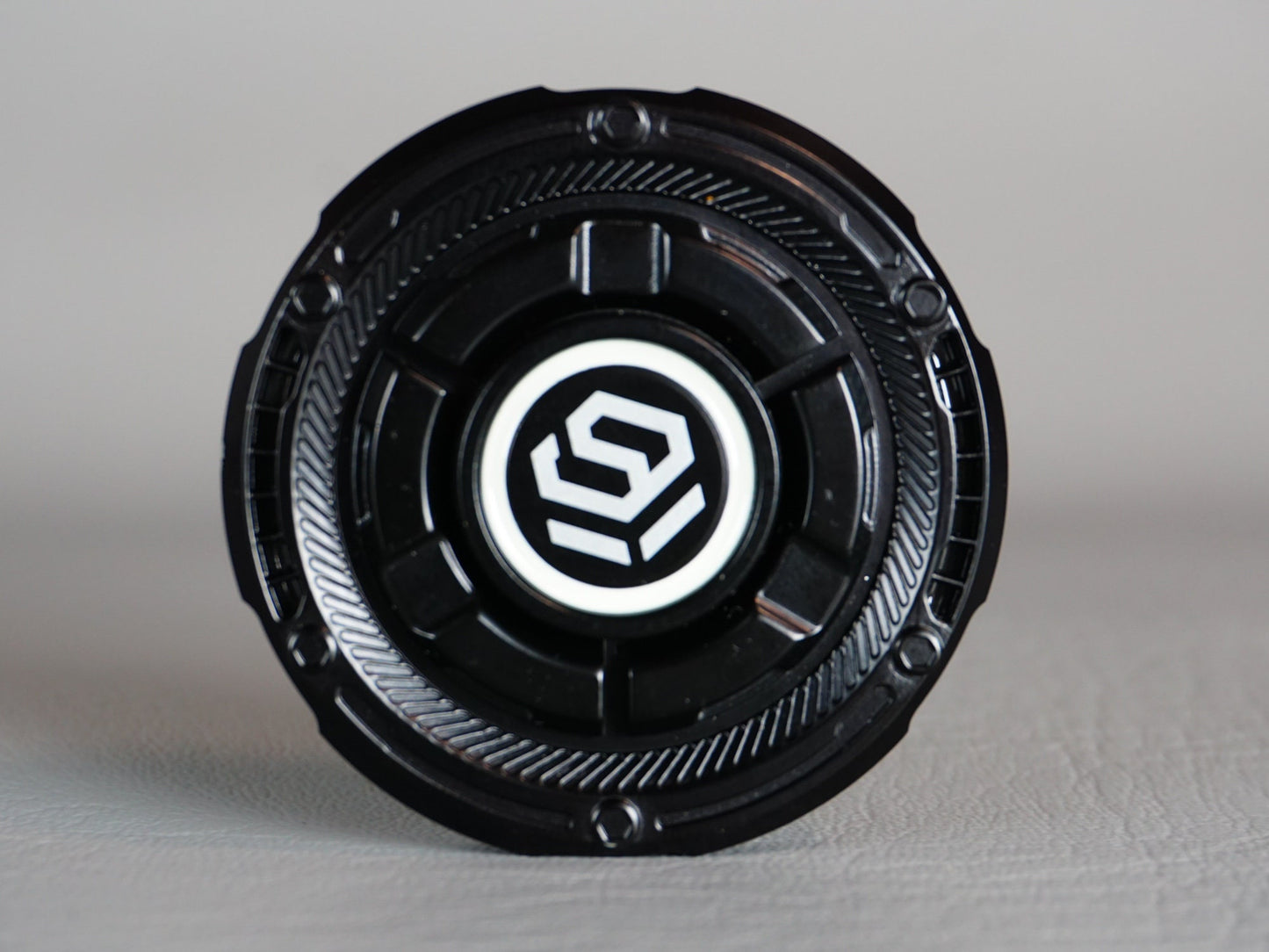 Mecha UFO fidget spinner - round haptic clicker, black glow in the dark spinner