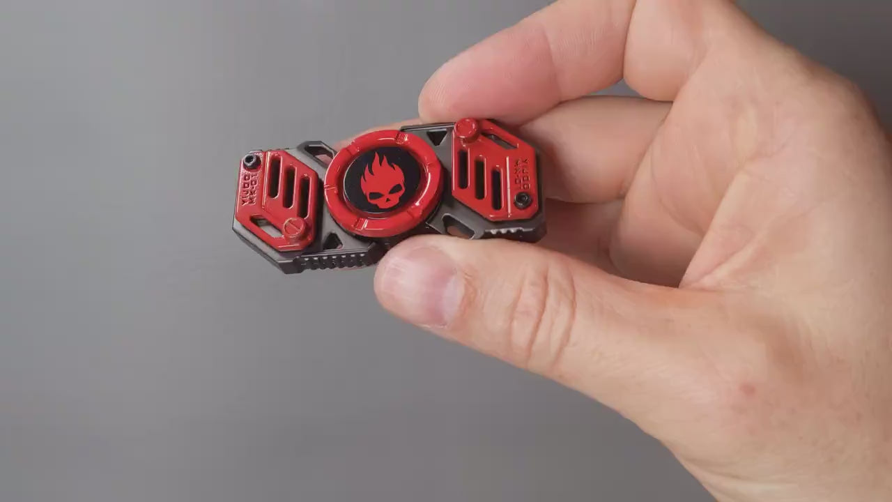 Flaming Skull 2 - bi-shaped fidget spinner in gunmetal and red