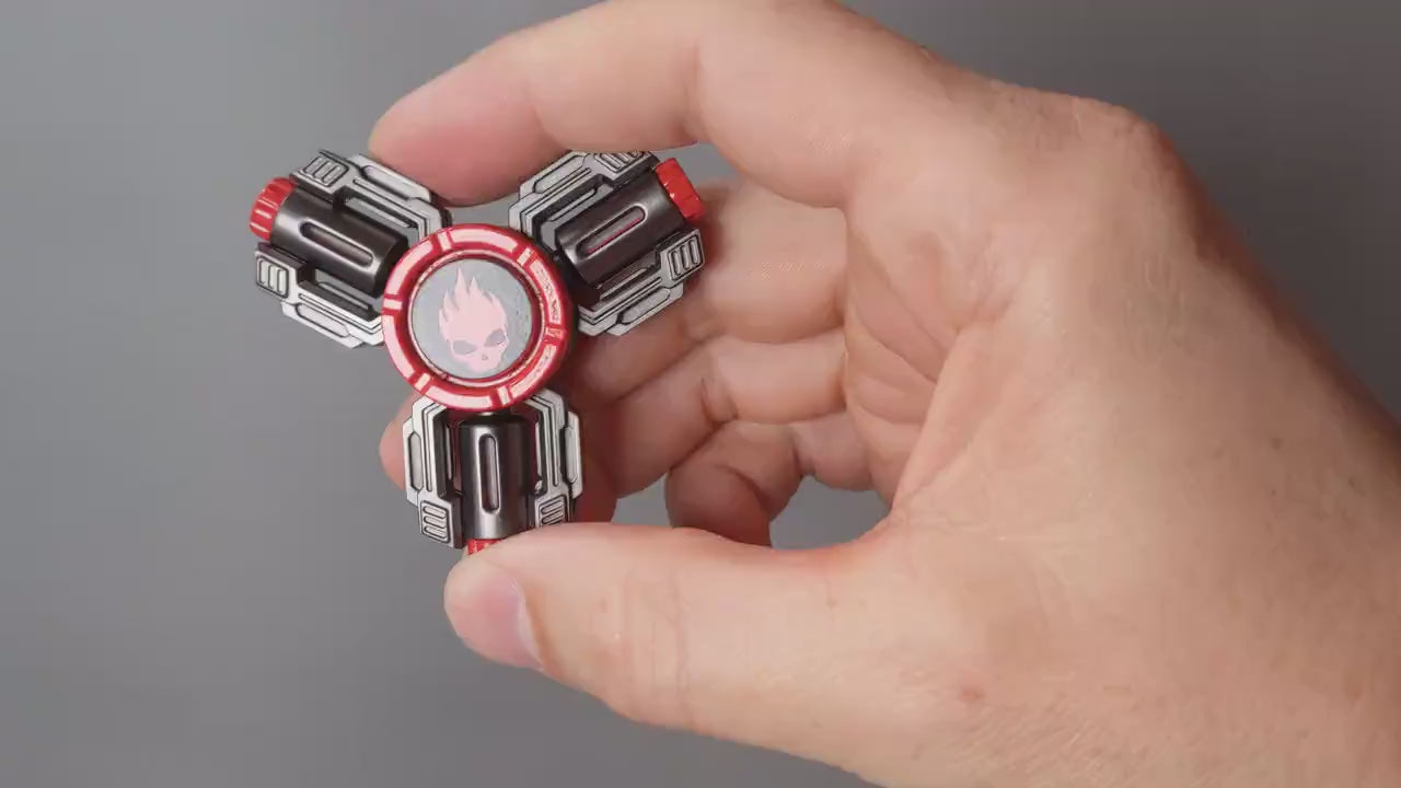 Flaming Skull 3 - tri-shaped fidget spinner in gunmetal and red
