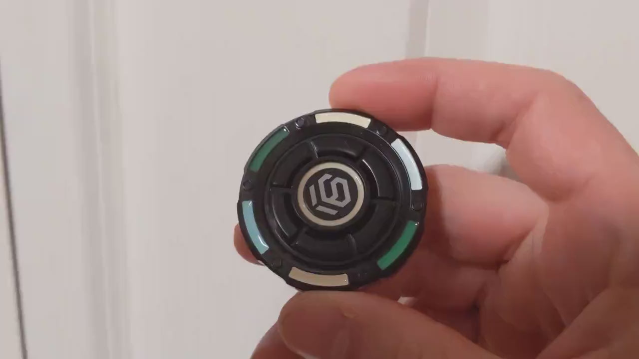 Mecha UFO fidget spinner - round haptic clicker, black glow in the dark spinner