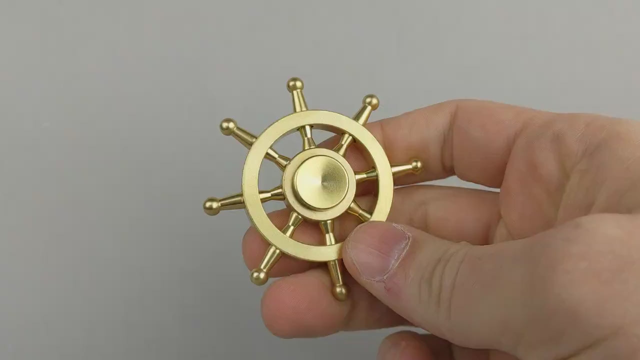 The Ships Helm, Brass fidget spinner - 6 removable weights, medium hand spinner