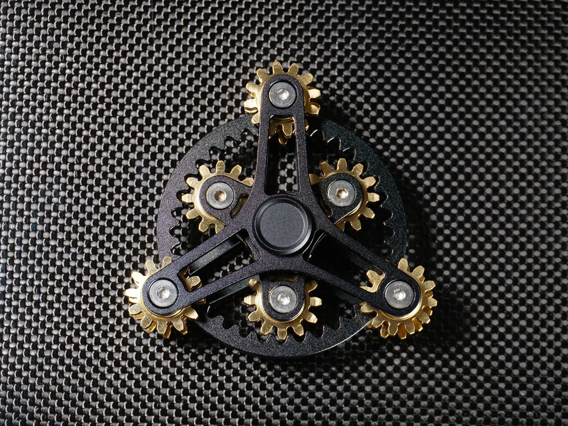 Clockwork - 9 gear fidget spinner, large kinetic cog spinner, black or silver and brass