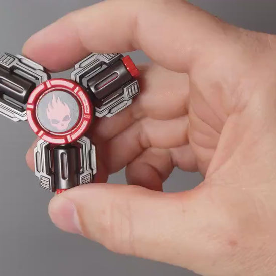 Flaming Skull 3 - tri-shaped fidget spinner in gunmetal and red