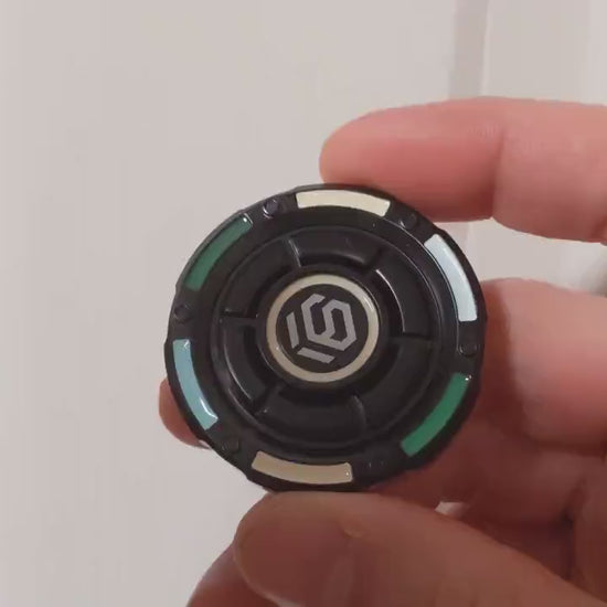 Mecha UFO fidget spinner - round haptic clicker, black glow in the dark spinner