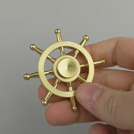 The Ships Helm, Brass fidget spinner - 6 removable weights, medium hand spinner
