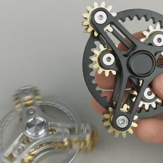 Clockwork - 9 gear fidget spinner, large kinetic cog spinner, black or silver and brass