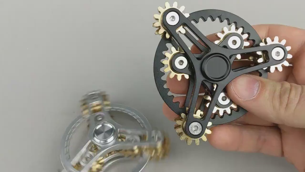 Clockwork - 9 gear fidget spinner, large kinetic cog spinner, black or silver and brass